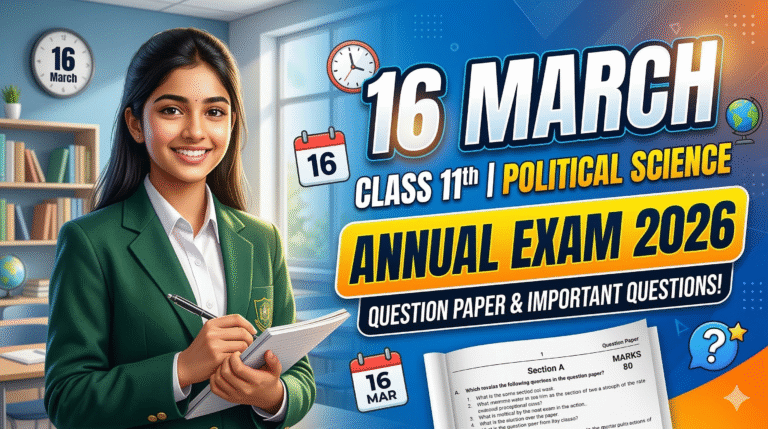 16 March Class 11th Political Science Annual Exam Question Paper 2026