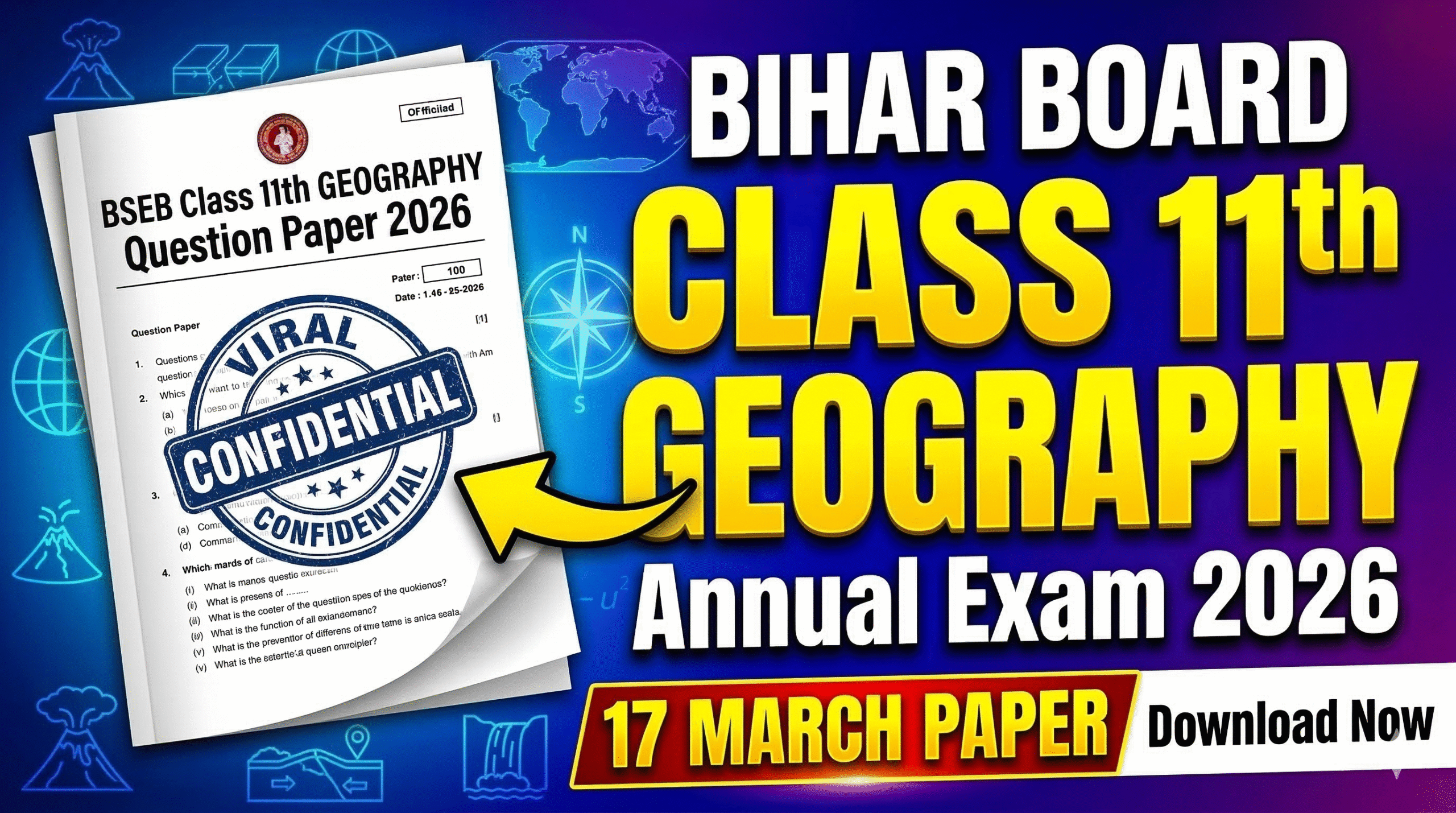 Bihar Board 17 March Class 11th Geography Annual Exam Question Paper 2026