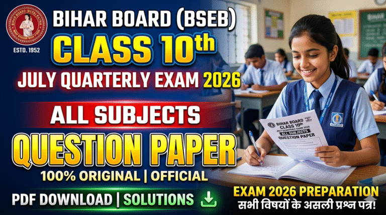 Bihar Board Class 10th July Quarterly Exam All Subject Question Paper 2026