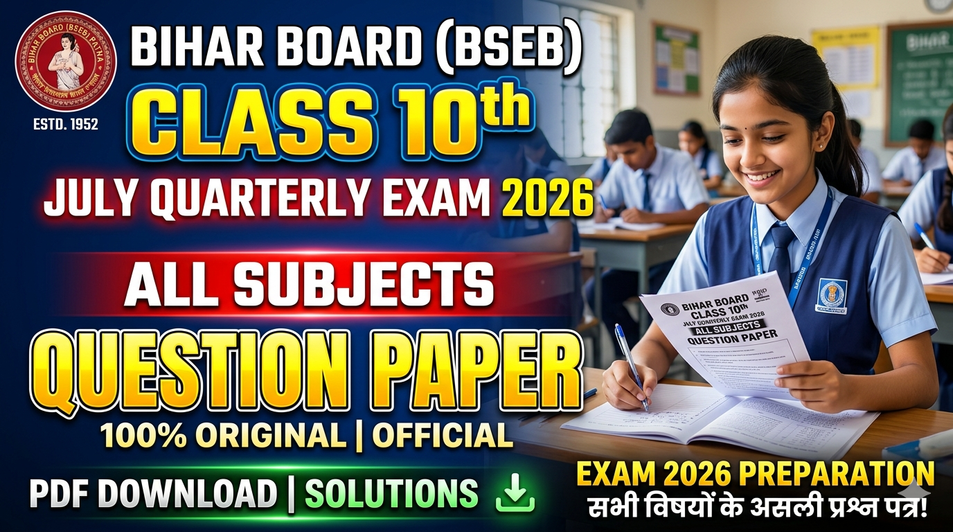 Bihar Board Class 10th July Quarterly Exam All Subject Question Paper 2026