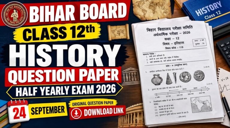 24 September Bihar Board Class 12th History Question Paper Half Yearly exam 2026